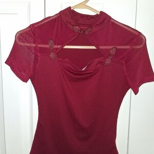 SHEIN Burgundy Blouse with Embroidered Details